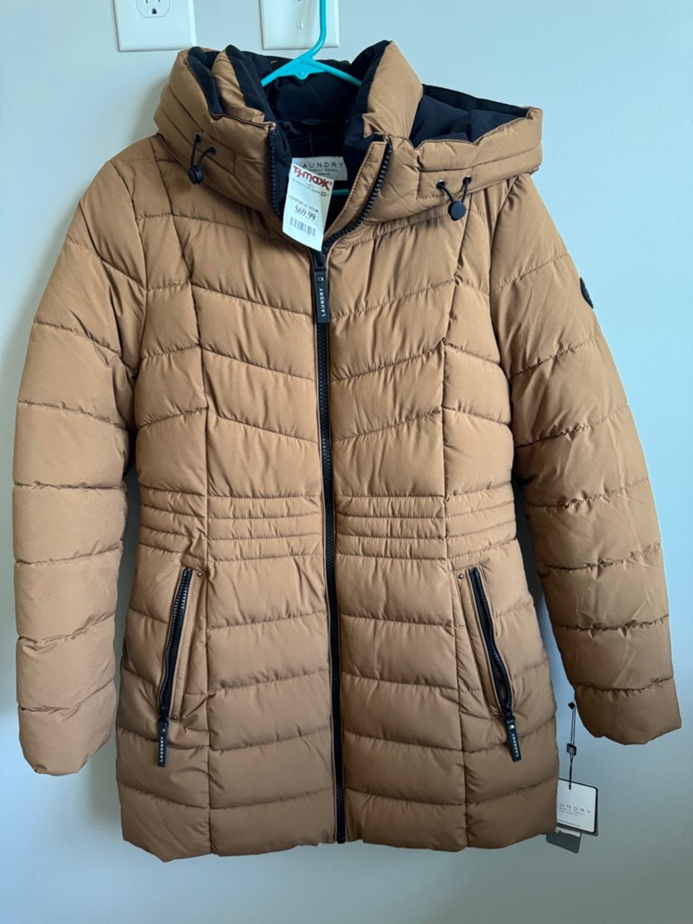 Laundry by Shelli Segal Camel Quilted Puffer Jacket with Hood NWT Small